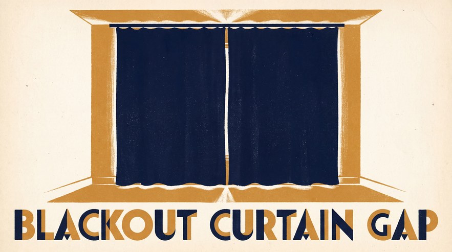A bedroom window covered by a closed dark curtain, with narrow bright lines of daylight showing along the ceiling track, both side edges, the center gap where the two panels meet, and the floor.